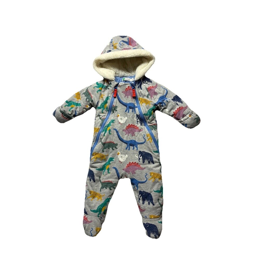 Baby Boden Baby All-in-One Pram Snow Fleece Suit Gray Dinosaur Size 3-6 Months